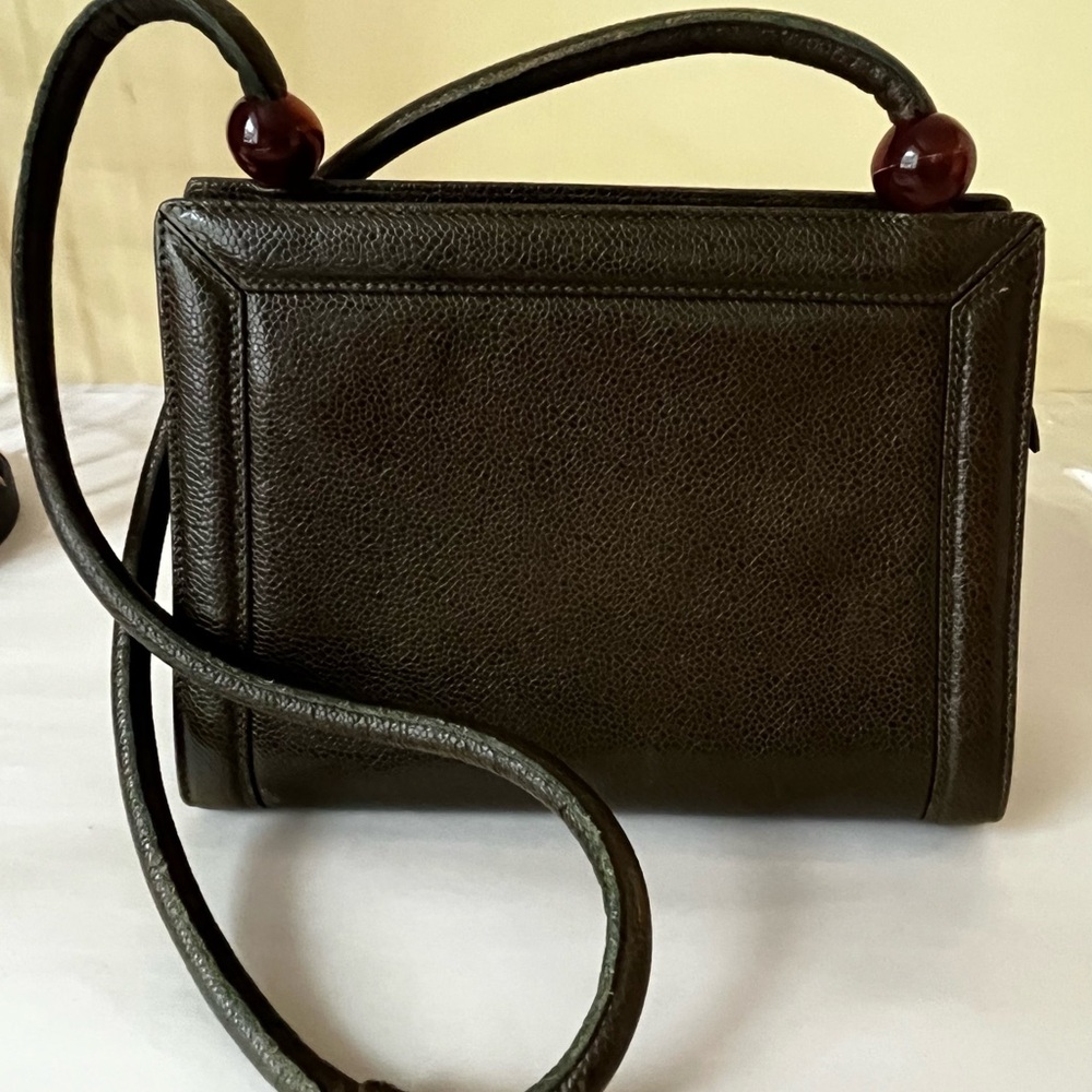 Vintage Frances Patiky Stein Green Pebble Leather Shoulder Bag ITALY